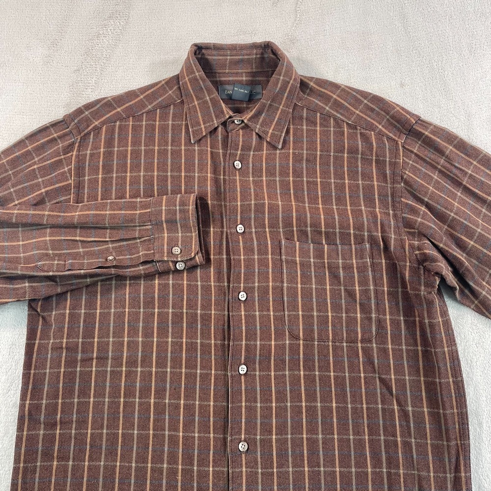 Vintage Banana Republic Shirt Men Medium Brown Plaid Wool Blend Long Sleeve